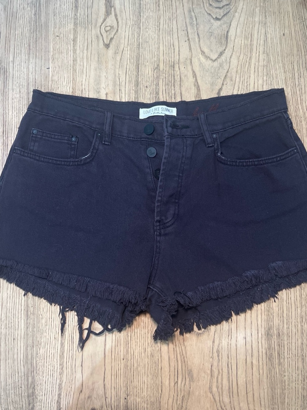 Billabong Button Fly Black Frayed Hem High-Rise Denim Shorts Some Stretch 31